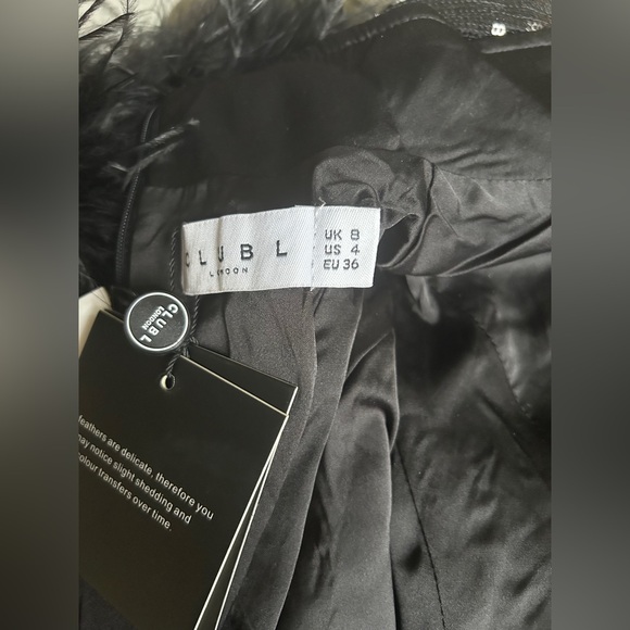 CUPID
BLACK SEQUIN HIGH-NECK MINI DRESS WITH FEATHER CUFFS - Picture 4 of 5